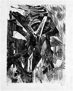 瑛九・銅版画　「SCALE II」より 66.建設