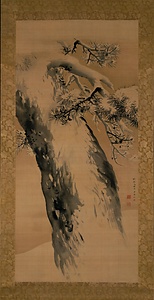 雪中老松図