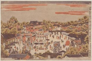 浮絵和国景跡　江戸深川八幡之図