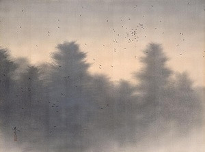 菱田春草筆　「夕の森」