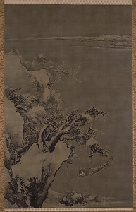 絹本墨画雪景山水図〈朱端筆／〉