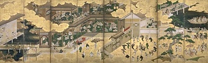 紙本金地著色遊楽図〈（相応寺屏風）／八曲屏風〉